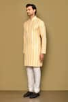 Shop_Arihant Rai Sinha_Yellow Soft Cotton Embroidery Sequin Chevron Helix Kurta _Online_at_Aza_Fashions