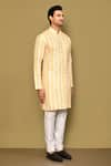 Arihant Rai Sinha_Yellow Soft Cotton Embroidery Sequin Chevron Helix Kurta _at_Aza_Fashions