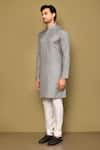 Shop_Arihant Rai Sinha_Grey Soft Cotton Bayadere Stripe Pattern Kurta _Online_at_Aza_Fashions