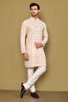 Buy_Arihant Rai Sinha_Cream Soft Cotton Embroidery Thread Floral Pattern Kurta _at_Aza_Fashions