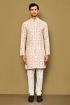 Arihant Rai Sinha_Cream Soft Cotton Embroidery Thread Floral Pattern Kurta _Online_at_Aza_Fashions