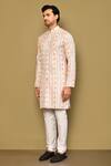 Shop_Arihant Rai Sinha_Cream Soft Cotton Embroidery Thread Floral Pattern Kurta _Online_at_Aza_Fashions