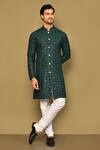 Buy_Arihant Rai Sinha_Green Cotton Embroidery Thread And Sequin Work Kurta_at_Aza_Fashions