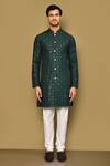 Arihant Rai Sinha_Green Cotton Embroidery Thread And Sequin Work Kurta_Online_at_Aza_Fashions