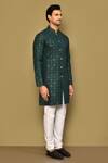 Arihant Rai Sinha_Green Cotton Embroidery Thread And Sequin Work Kurta_at_Aza_Fashions