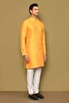 Arihant Rai Sinha_Yellow Jacquard Self Design Pattern Straight Kurta _at_Aza_Fashions