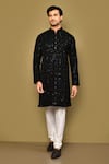 Buy_Arihant Rai Sinha_Black Velvet Embroidery Floral Kurta _at_Aza_Fashions