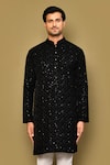 Arihant Rai Sinha_Black Velvet Embroidery Floral Kurta _Online_at_Aza_Fashions