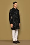 Arihant Rai Sinha_Black Velvet Embroidery Floral Kurta _at_Aza_Fashions