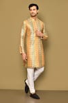 Buy_Arihant Rai Sinha_Yellow Silk Embroidery Sequins Color Block Floral Pattern Kurta _at_Aza_Fashions