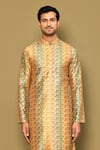 Arihant Rai Sinha_Yellow Silk Embroidery Sequins Color Block Floral Pattern Kurta _Online_at_Aza_Fashions