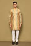 Buy_Arihant Rai Sinha_Yellow Silk Embroidery Sequins Color Block Floral Pattern Kurta _Online_at_Aza_Fashions