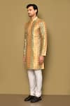 Shop_Arihant Rai Sinha_Yellow Silk Embroidery Sequins Color Block Floral Pattern Kurta _Online_at_Aza_Fashions