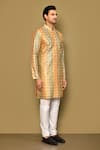 Arihant Rai Sinha_Yellow Silk Embroidery Sequins Color Block Floral Pattern Kurta _at_Aza_Fashions