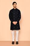 Buy_Arihant Rai Sinha_Blue Velvet Sequins, Embroidery Kurta _at_Aza_Fashions