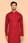 Arihant Rai Sinha_Maroon Rayon Embroidery Sequins Straight Quatrefoil Kurta _Online_at_Aza_Fashions