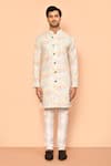 Arihant Rai Sinha_Cream Soft Cotton Embroidered Thread Straight Kurta _Online_at_Aza_Fashions
