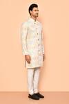 Arihant Rai Sinha_Cream Soft Cotton Embroidered Thread Straight Kurta _at_Aza_Fashions