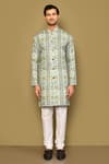 Arihant Rai Sinha_Green Soft Cotton Embroidered Thread Floral Geometric Pattern Straight Kurta _Online_at_Aza_Fashions