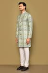 Shop_Arihant Rai Sinha_Green Soft Cotton Embroidered Thread Floral Geometric Pattern Straight Kurta _Online_at_Aza_Fashions