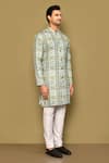 Arihant Rai Sinha_Green Soft Cotton Embroidered Thread Floral Geometric Pattern Straight Kurta _at_Aza_Fashions