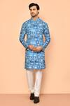 Buy_Arihant Rai Sinha_Blue Soft Cotton Embroidered Thread Straight Overlap Kurta _at_Aza_Fashions