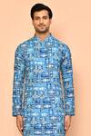 Buy_Arihant Rai Sinha_Blue Soft Cotton Embroidered Thread Straight Overlap Kurta _Online_at_Aza_Fashions