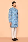 Arihant Rai Sinha_Blue Soft Cotton Embroidered Thread Straight Overlap Kurta _at_Aza_Fashions