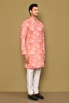 Arihant Rai Sinha_Red Soft Cotton Embroidered Thread Sequin And Work Straight Kurta _at_Aza_Fashions