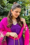 Buy_Surabhi Arya_Purple Bemberg Silk Embroidered V Neck Cutwork Kurta Dhoti Pant Set_Online_at_Aza_Fashions