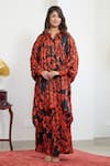 Shop_Inara Jaipur_Black Imported Georgette Printed Floral Notched Kurta And Palazzo Set_Online_at_Aza_Fashions