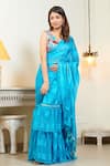 Buy_Inara Jaipur_Blue Saree Imported Georgette And Silk Printed Striped V With Blouse _at_Aza_Fashions