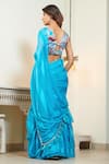 Shop_Inara Jaipur_Blue Saree Imported Georgette And Silk Printed Striped V With Blouse _at_Aza_Fashions