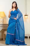 Buy_Inara Jaipur_Blue Georgette Printed Leheriya V Neck Saree With Blouse  _at_Aza_Fashions