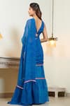 Shop_Inara Jaipur_Blue Georgette Printed Leheriya V Neck Saree With Blouse  _at_Aza_Fashions