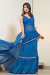 Buy_Inara Jaipur_Blue Georgette Printed Leheriya V Neck Saree With Blouse  _Online_at_Aza_Fashions