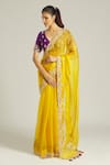 Samyukta Singhania_Yellow Saree Organza Embroidered Thread V Neck Blouse And Set _Online_at_Aza_Fashions