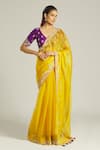 Buy_Samyukta Singhania_Yellow Saree Organza Embroidered Thread V Neck Blouse And Set _Online_at_Aza_Fashions