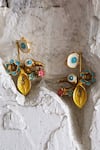 Shop_AK-OK_Gold Plated Flamingo Love Carved Dangler Earrings_Online_at_Aza_Fashions