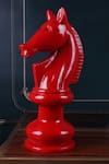 Shop_The White Ink Decor_Red Poly Resin Carved Work Horse Knight Figurine Table Decor_at_Aza_Fashions