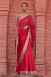 Buy_PUNIT BALANA_Red Organza Silk Embroidery Mirror Surkh Border Saree With Blouse  _at_Aza_Fashions