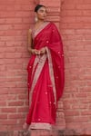 Shop_PUNIT BALANA_Red Organza Silk Embroidery Mirror Surkh Border Saree With Blouse  _at_Aza_Fashions