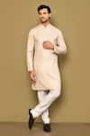 Buy_Arihant Rai Sinha_Cream Kurta Soft Cotton Printed And Embroidered Stripe Set _at_Aza_Fashions