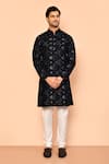 Buy_Arihant Rai Sinha_Black Velvet, Polyester Stones Mughal Sequin And Thread Embroidered Kurta Set _at_Aza_Fashions