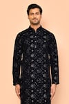 Buy_Arihant Rai Sinha_Black Velvet, Polyester Stones Mughal Sequin And Thread Embroidered Kurta Set _Online_at_Aza_Fashions