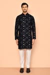 Shop_Arihant Rai Sinha_Black Velvet, Polyester Stones Mughal Sequin And Thread Embroidered Kurta Set _Online_at_Aza_Fashions