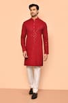 Buy_Arihant Rai Sinha_Maroon Kurta Rayon Embroidered Thread And Sequin Work Floral Ogee Set _at_Aza_Fashions