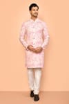 Buy_Arihant Rai Sinha_Cream Kurta Soft Cotton Printed And Embroidered Floral Jaal Set _at_Aza_Fashions