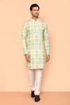 Buy_Arihant Rai Sinha_Green Kurta Soft Cotton Printed And Embroidered Vintage Tile Set _at_Aza_Fashions