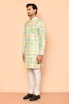 Arihant Rai Sinha_Green Kurta Soft Cotton Printed And Embroidered Vintage Tile Set _at_Aza_Fashions